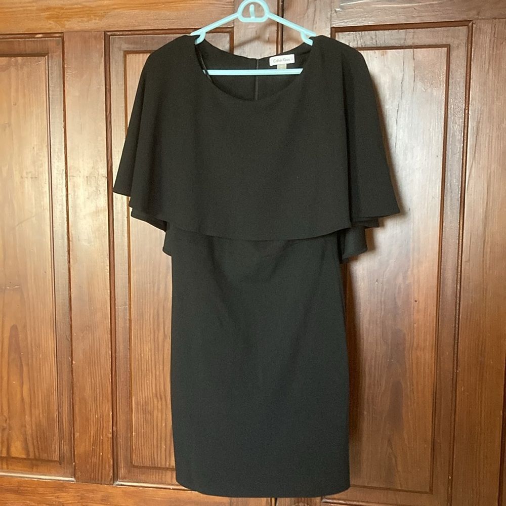 Calvin Klein Petitie Black Popover Cape Career Sheath Mini Dress Size 8P